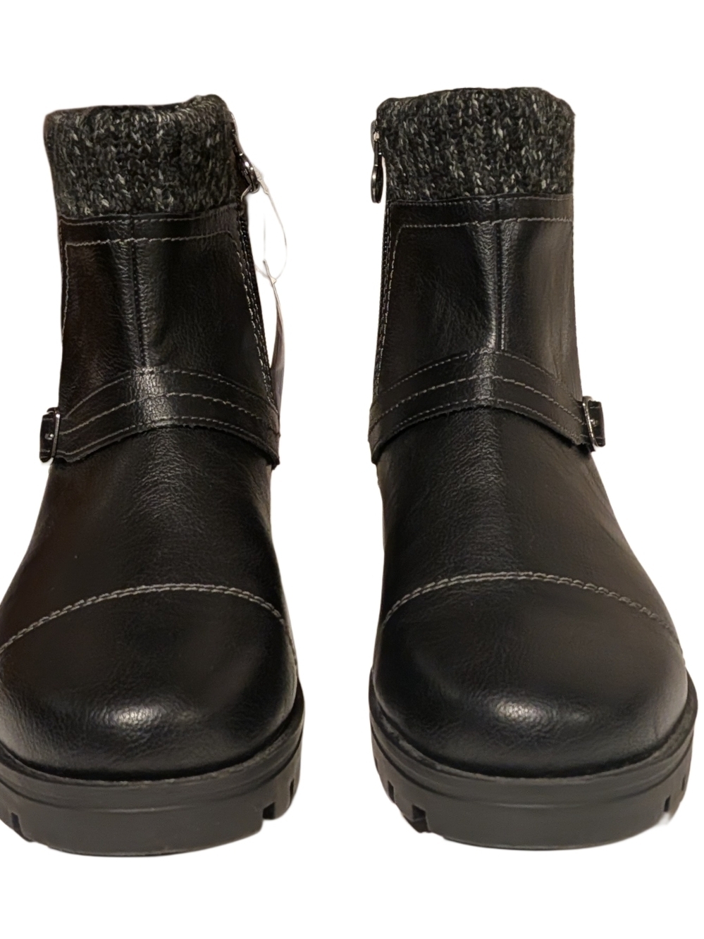 Black Knit-Collar Ankle Booties with Side Zipper - Women